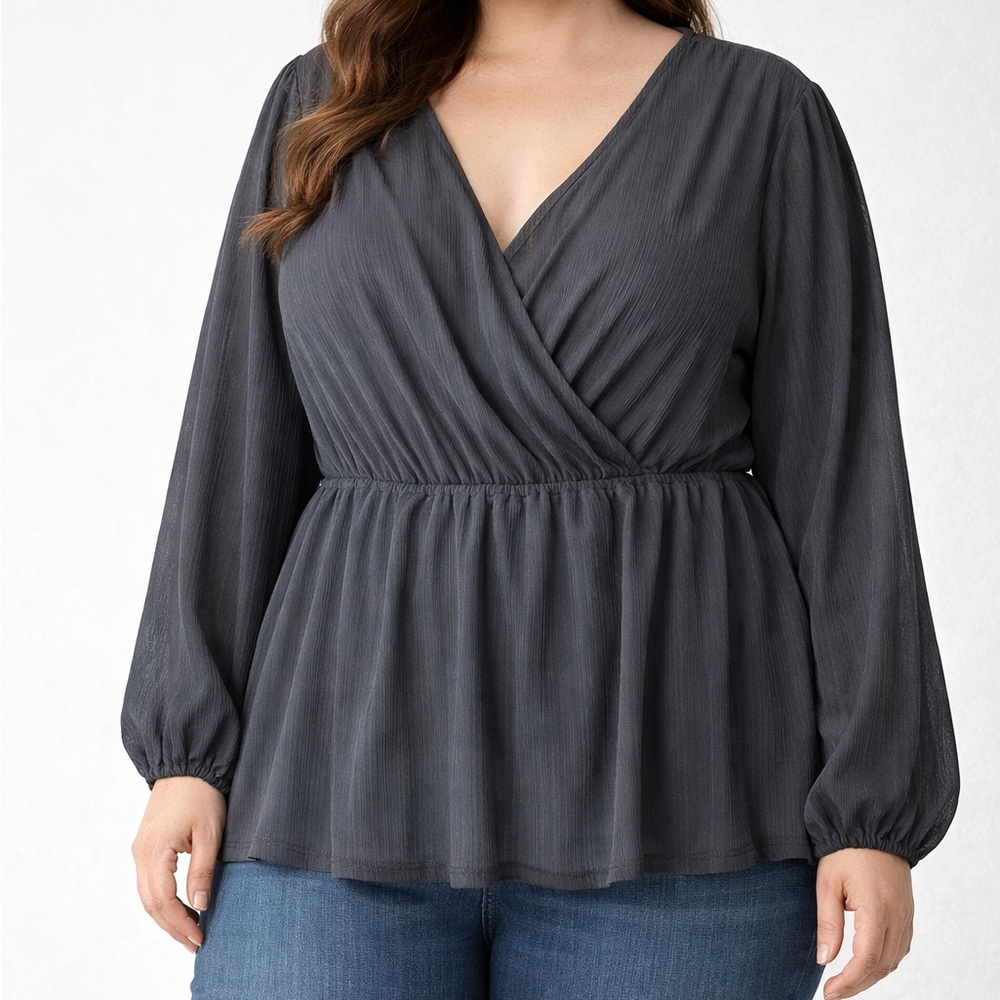 Womens Chic Black V-Neck Long Sleeve Blouse Minimalist Workwear Chic
